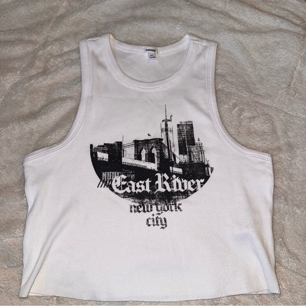 Garage White Ribbed Tank Top